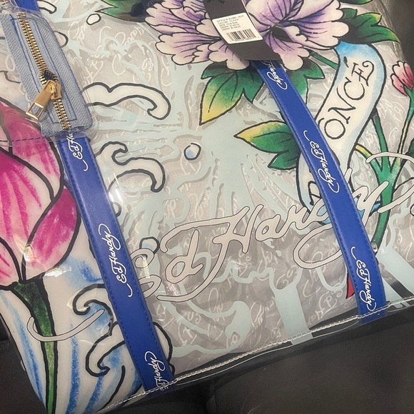 Y2K Ed Hardy Clear Tote with Blue and Pink Floral Design NWT - Picture 5 of 9